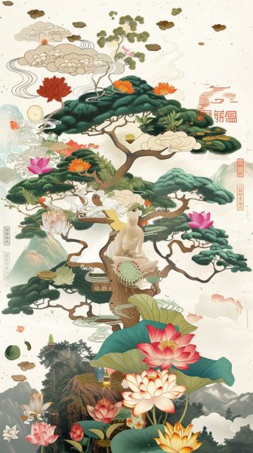 ailab.design_A_Bodhi_tree_is_covered_with_different_things_incl_acc46670-7096-41b5-bbc9-b829b1749d37