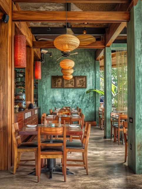 一组中国风室内餐厅效果展示