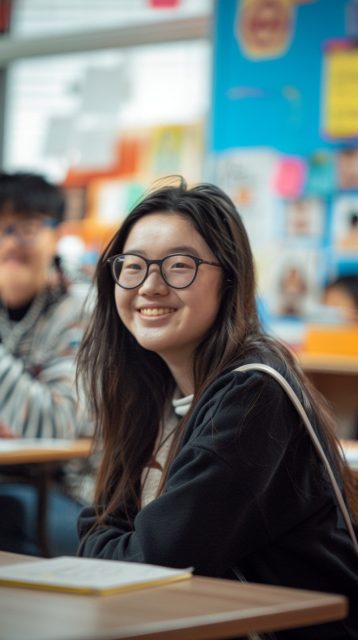 在教室里微笑的学生摄影效果