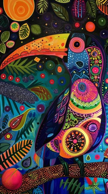 一组插画风格的巨嘴鸟提示词
