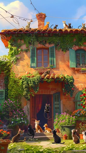 ailab.design_Bastantes_gatos_saltando._Hay_un_patio_verde_y_una_193aec80-5616-4055-913c-6d7f607158fe