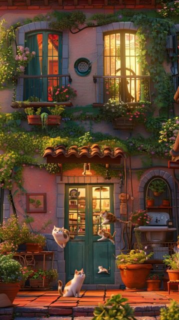 ailab.design_Bastantes_gatos_saltando._Hay_un_patio_verde_y_una_b9ff4821-48ff-4d94-b73f-5f6f8286bdbf