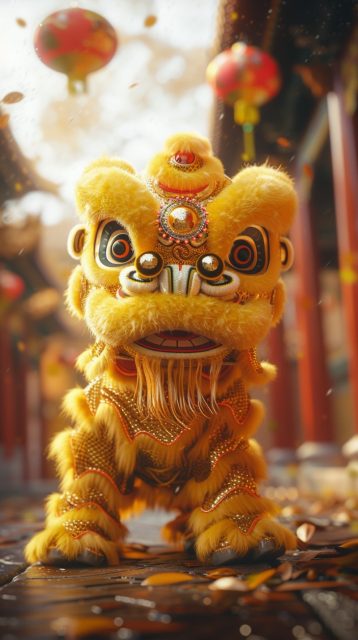 中国新年喜庆舞狮的效果图