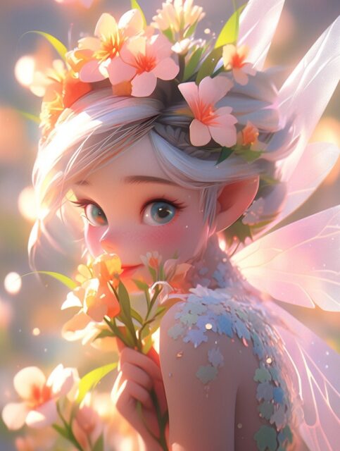 一组花仙子插画风格唯美提示词效果
