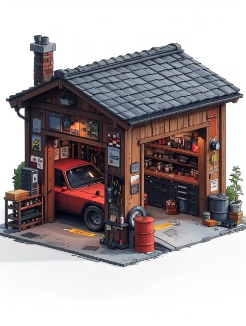 一组矢量汽车修理厂场景展示