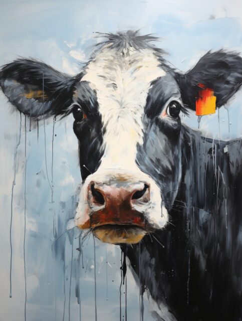 ailab.design_Happy_black_colour_cow_grey_background_oil_paintin_665adcce-3542-44ef-bee4-044664976ccc