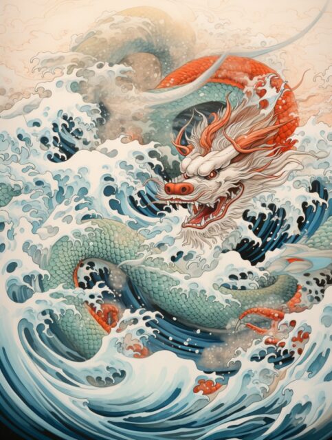 日本风格艺术家龙插画效果