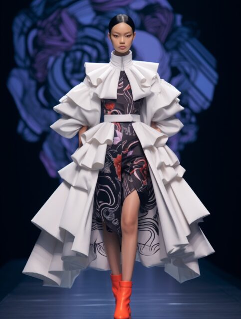 ailab.design_Model_on_stage_simple_background_futuristic_Chines_f12fc73a-3ca6-46bd-9fd7-3ae043003b3d
