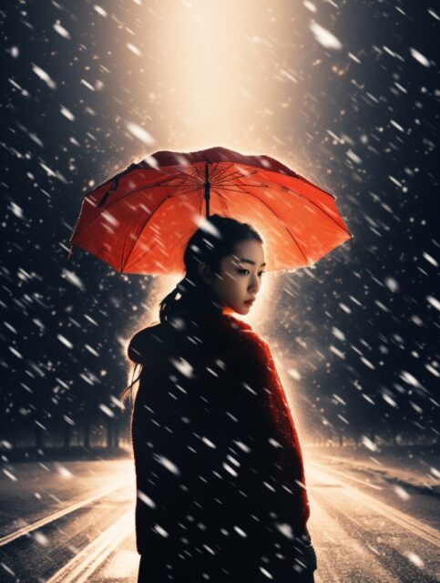 一组雪中打伞的人物展示效果