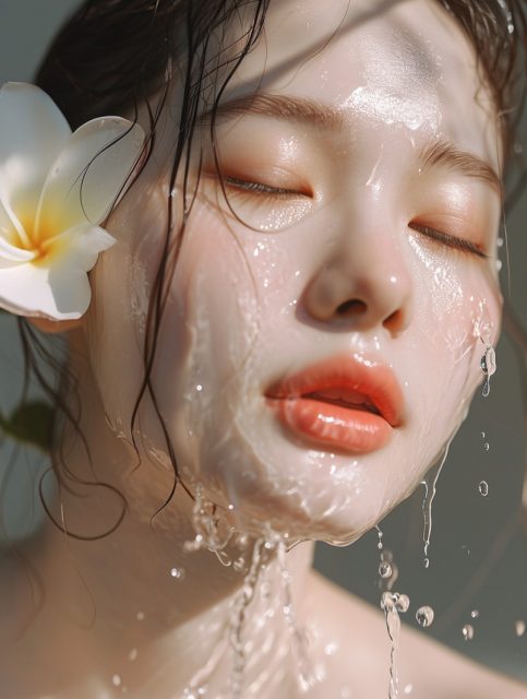 一个真实的水在美女脸上的效果