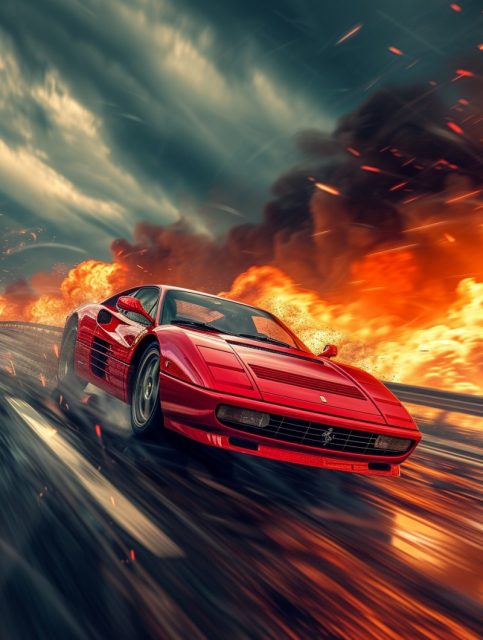 ailab.design_Red_Ferrari_296_GTBdriving_out_fromfirestorm_hyper_33d9e677-7e92-4ba7-bd7e-bb6cb5982bb4