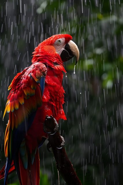 一组雨中的鹦鹉摄影效果展示