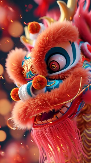 中国节日舞狮效果特写展示
