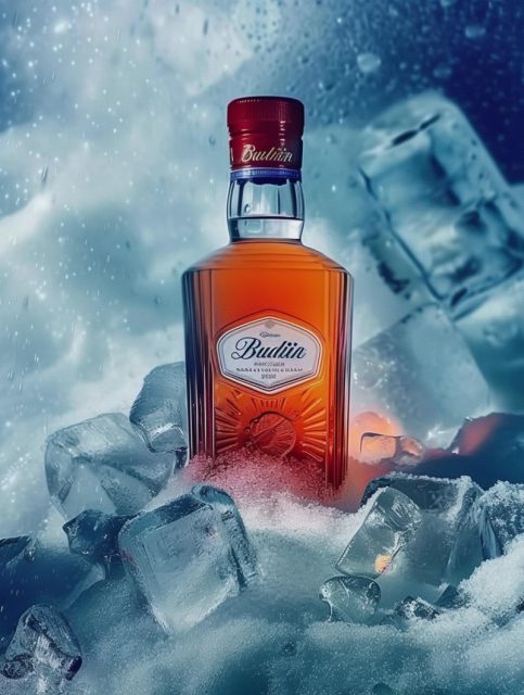 ailab.design_a_bottle_of_bullitin_is_sitting_in_ice_on_top_of_a_a4c2cd85-3fff-4650-b8b0-d22d854b7f03