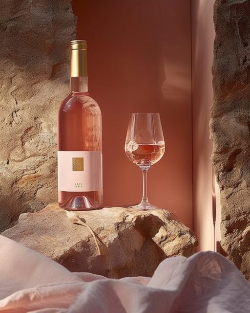 ailab.design_a_bottle_of_pink_wine_with_a_glass_sits_on_a_rock__347002a0-797c-49f4-aefb-884d3fb8fd62