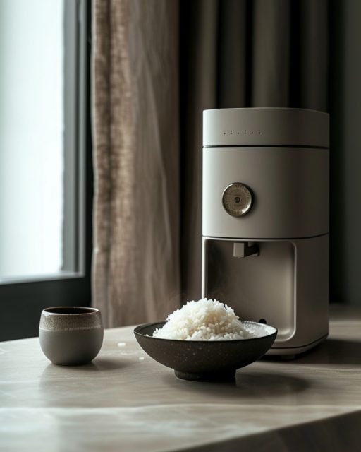 ailab.design_a_coffee_machine_next_to_a_bowl_of_rice_in_the_sty_3fcde3fe-1b2c-48a8-911d-12e2afd126a7