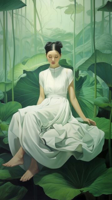 ailab.design_a_girl_sitting_on_green_lotus_leaves_in_the_style__103fd663-c585-4f5f-bfa4-a262b3e65691