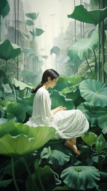 ailab.design_a_girl_sitting_on_green_lotus_leaves_in_the_style__a1f1f8ed-34c4-4ead-a1ff-9fbf948719e8