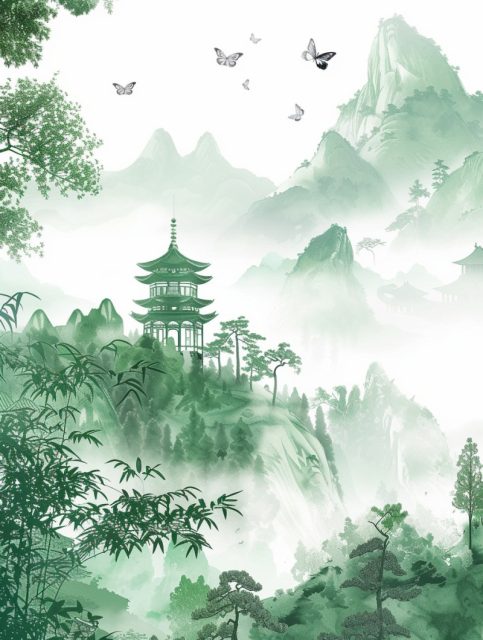ailab.design_a_landscape_with_pagoda_bird_butterflies_trees_and_0293692a-9045-4fdd-a309-9db349eb3565