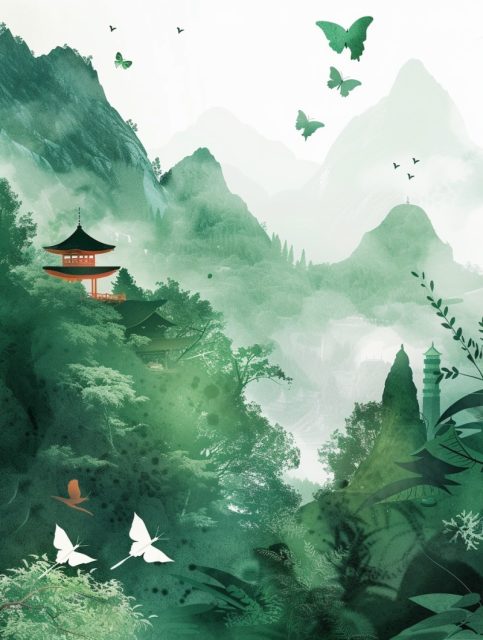 ailab.design_a_landscape_with_pagoda_bird_butterflies_trees_and_0ac2a647-2f10-468e-ac27-6fc80a911557