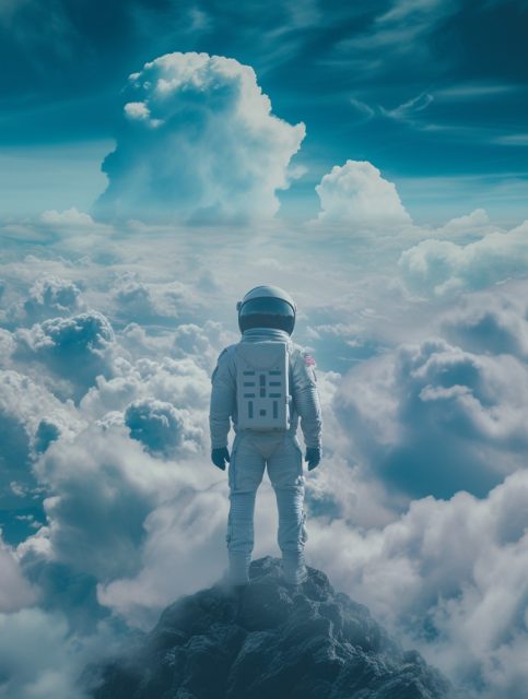 一个宇航员在天空中的场景