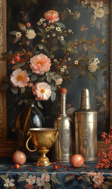 ailab.design_a_painting_of_gold_and_silver_pots_and_mugs_on_a_b_ad5caebd-3e58-4a62-8538-a3540f3d44e9