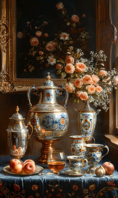 ailab.design_a_painting_of_gold_and_silver_pots_and_mugs_on_a_b_c84cef11-67bb-4665-a3a5-246bb075ad7a