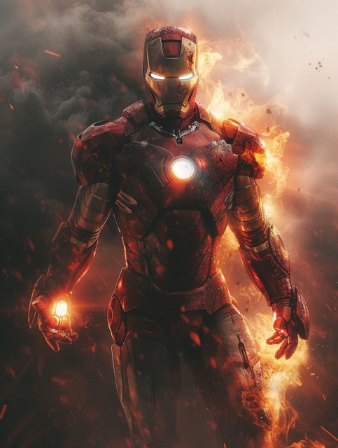 一组钢铁侠在火中的效果展示