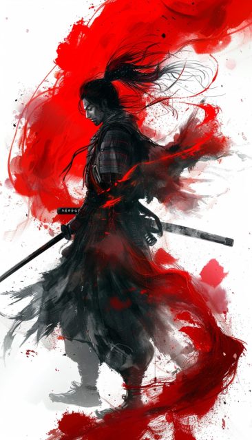 一组有战斗风格的日本武士效果展示