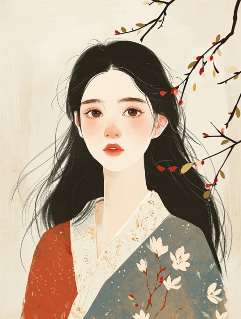 一组中国风女孩插画效果展示