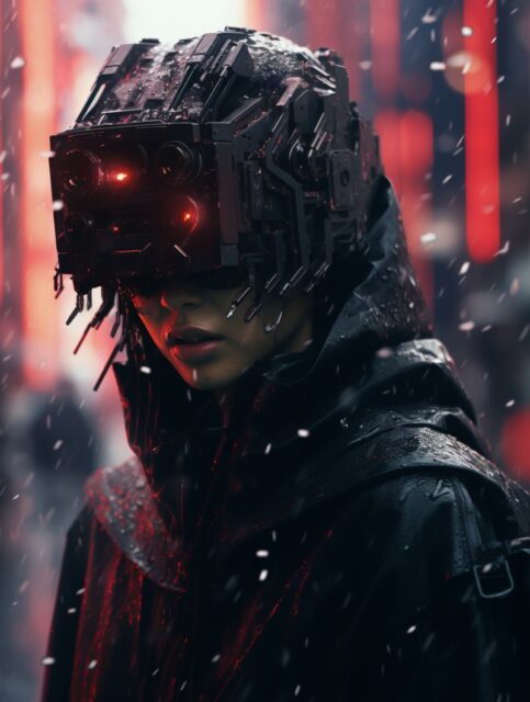 一组科幻的女性人物在雨天的效果