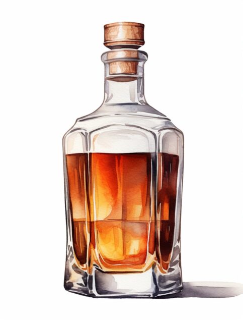 一组简单干净的酒水瓶水彩画效果