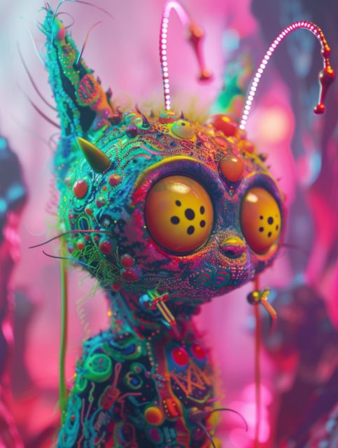 一组赛博风格的卡通人物效果