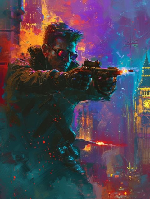 一组枪战的艺术海报提示词