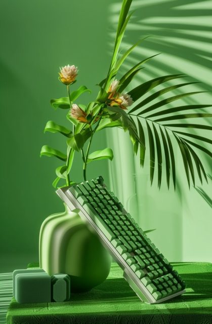 ailab.design_green_keyboard_and_mouse_with_vase_on_it_in_the_st_86a20da7-2ccb-422f-8688-e2b4068ca168