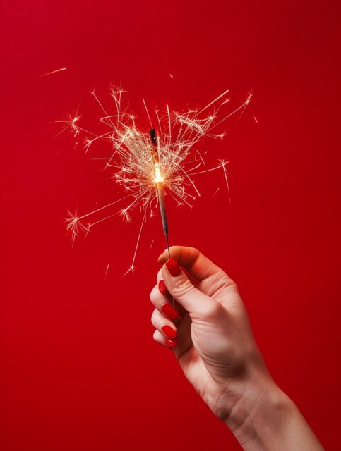 新年手拿着仙女棒的摄影效果