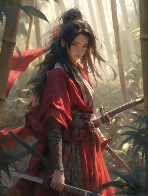 一组武士在竹林里的感觉效果图