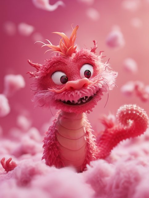 一个可爱的粉色龙卡通ip展示