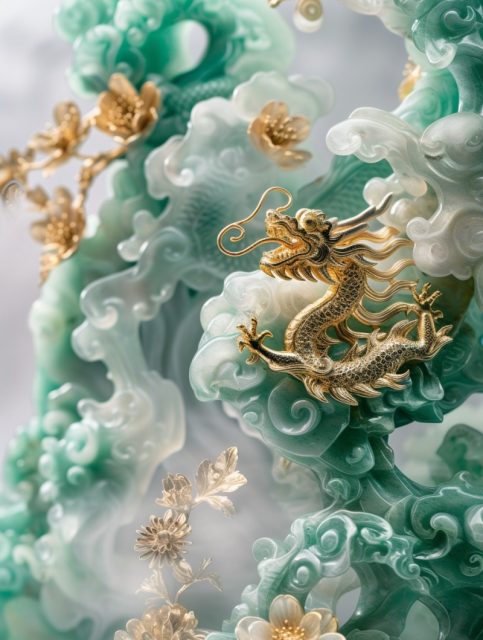 一组中国龙玉石效果风格化展示