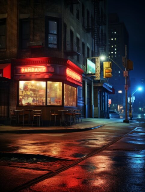 一组户外夜晚街道的场景