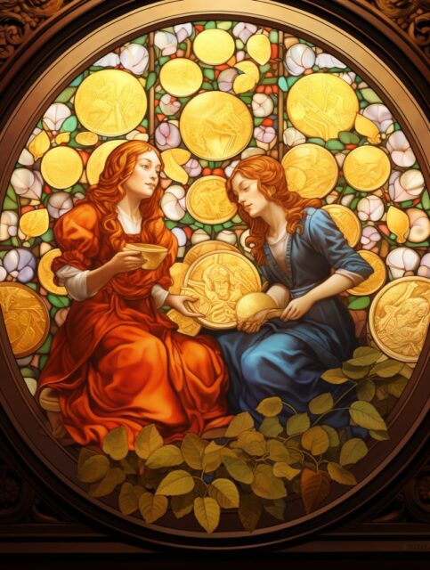 ailab.design_three_artist_ladies_holding_three_big_golden_coins_015ebf29-54a5-428e-aced-1266f6402110