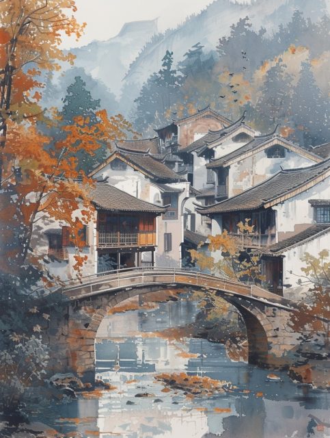 一组水彩风格建筑效果图展示